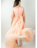 Peach Tulle High Low Floral Embellished Flower Girl Dress